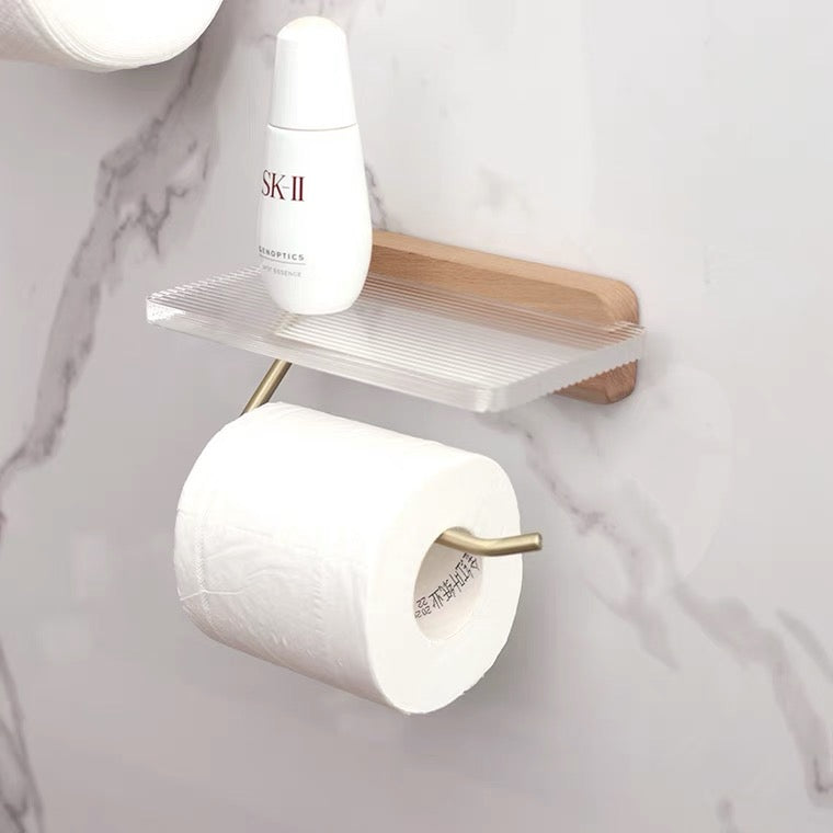 Beech Toilet Paper Holder w/ Acrylic Shelf