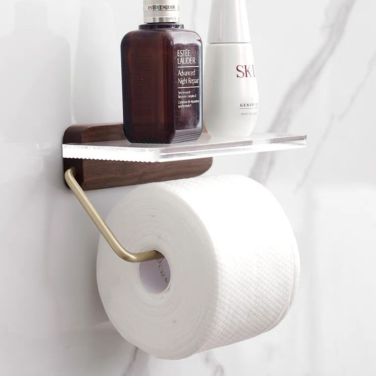 Beech Toilet Paper Holder w/ Acrylic Shelf