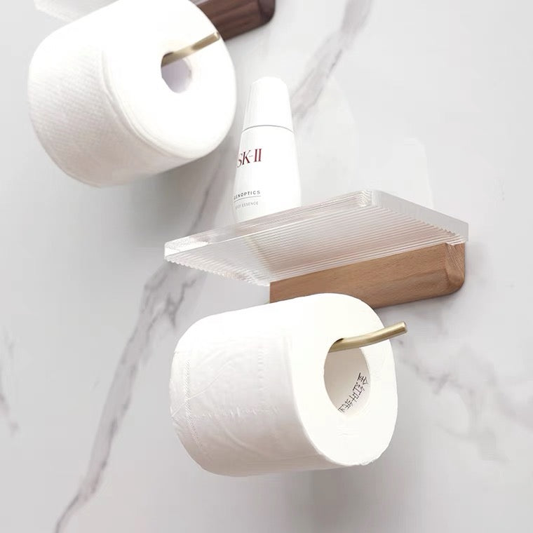 Beech Toilet Paper Holder w/ Acrylic Shelf