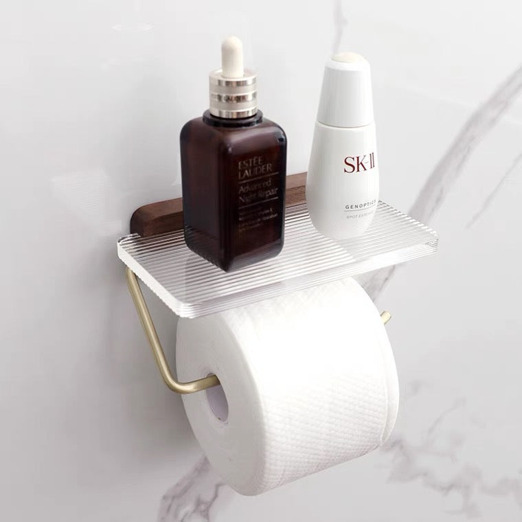 Beech Toilet Paper Holder w/ Acrylic Shelf