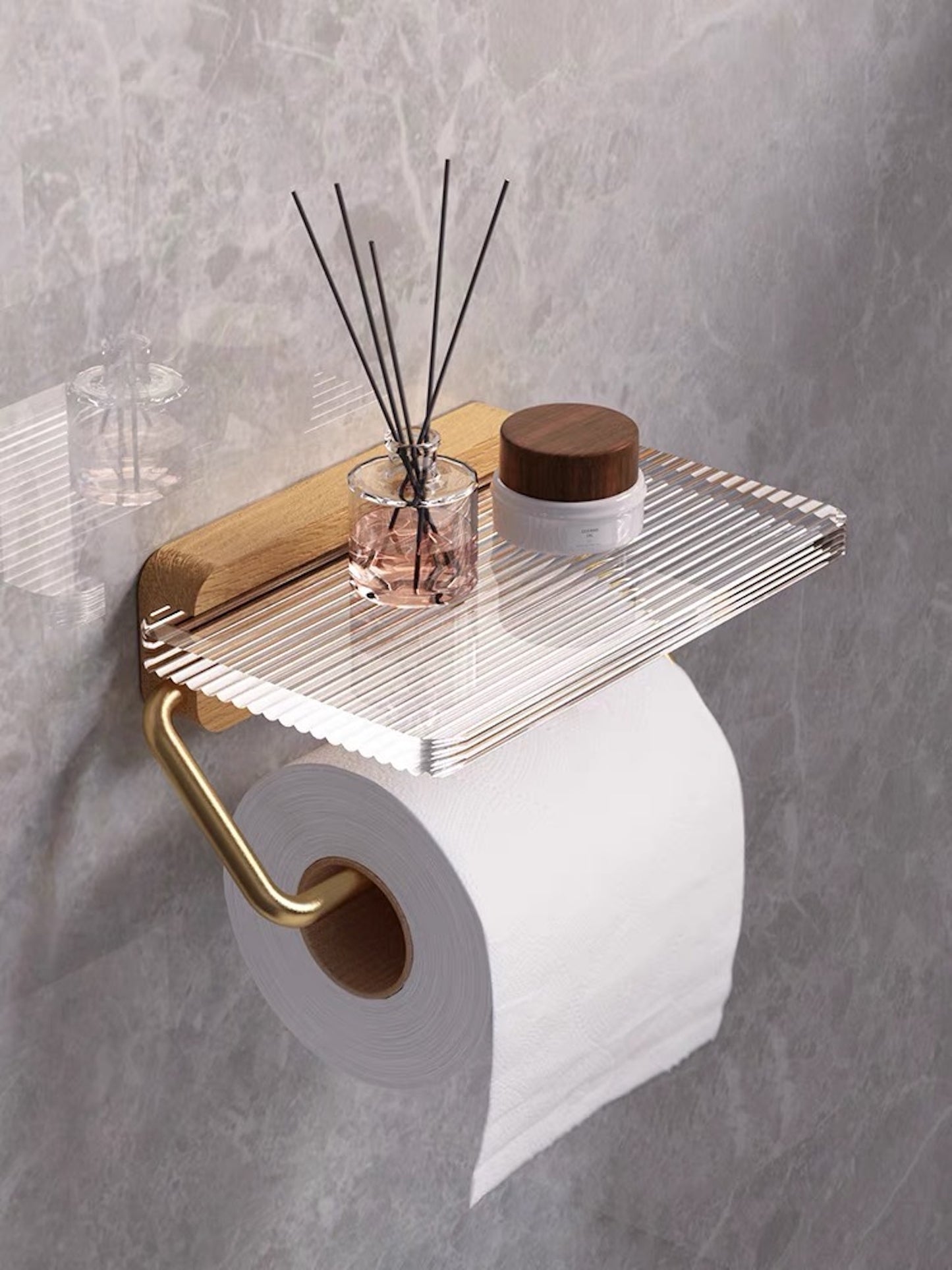 Beech Toilet Paper Holder w/ Acrylic Shelf