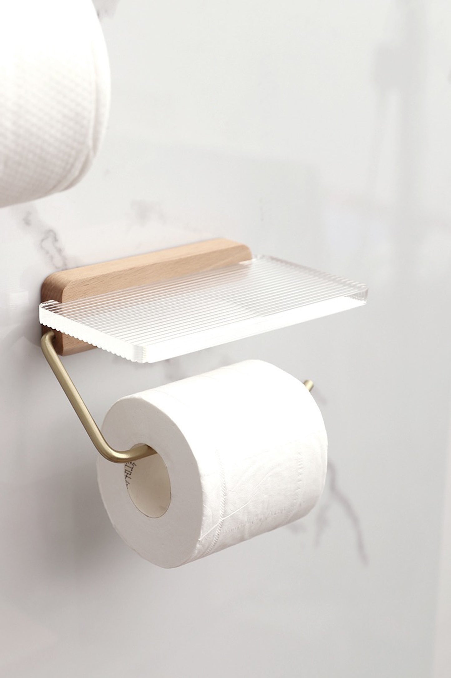 Beech Toilet Paper Holder w/ Acrylic Shelf