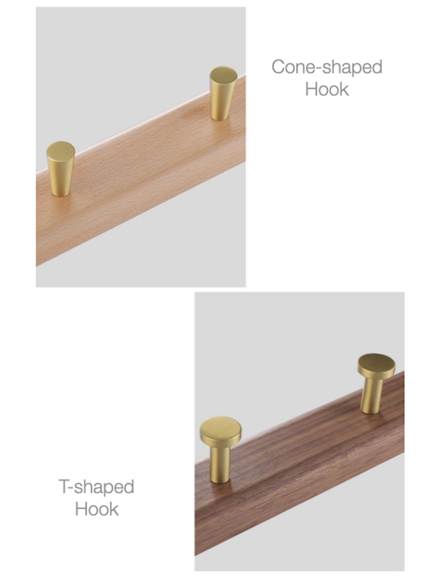 Solid Wood Clothes Rack with Brass Hooks