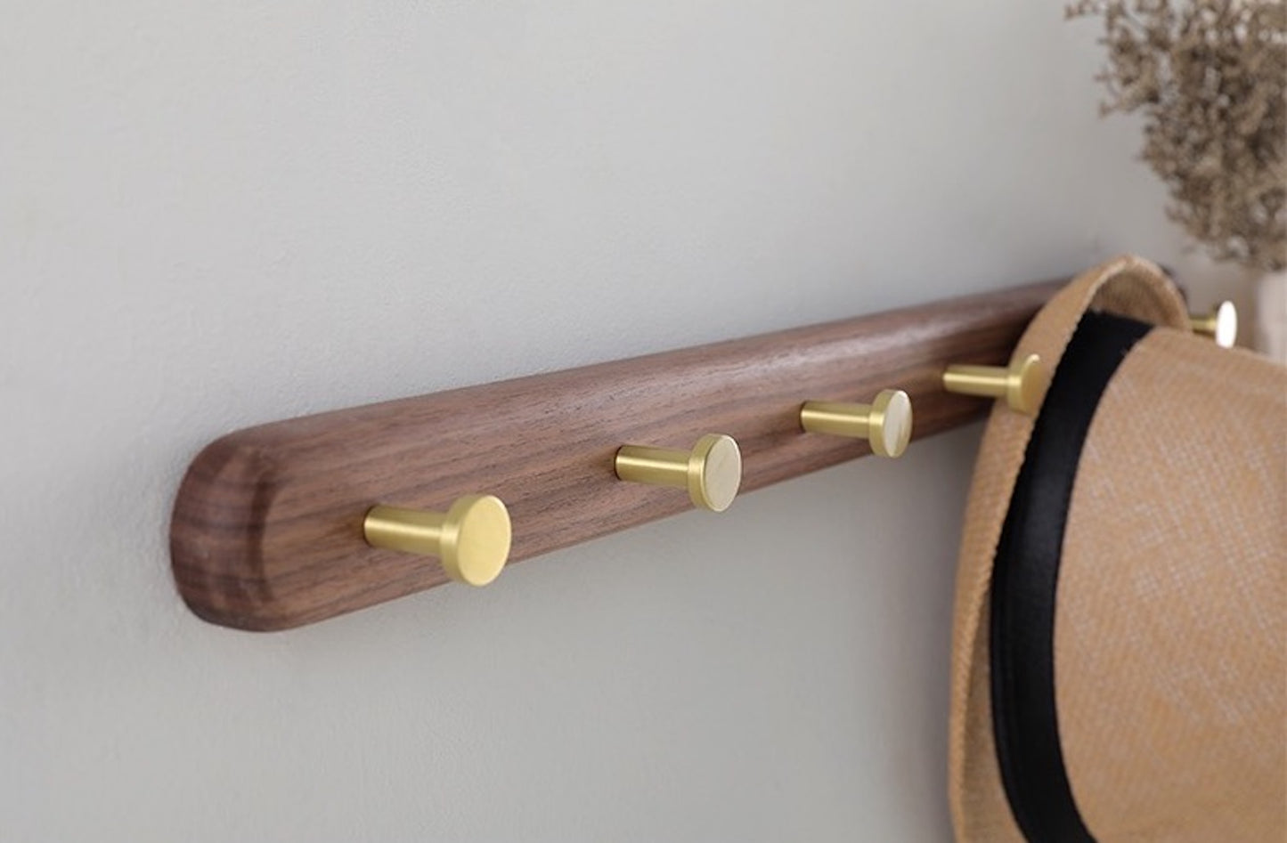 Solid Wood Clothes Rack with Brass Hooks