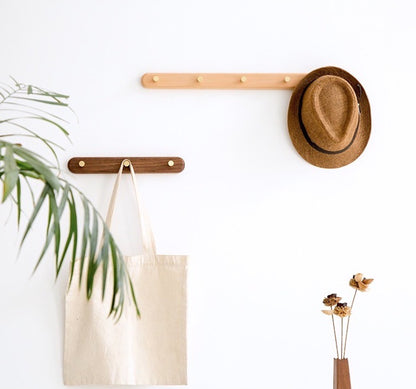 Solid Wood Clothes Rack with Brass Hooks