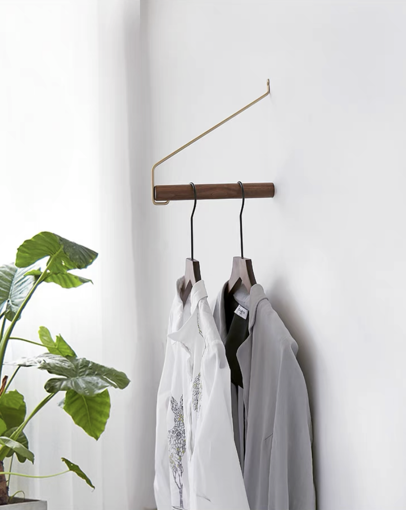 Brass/Wood Wall Mounted Modern Clothes Rack