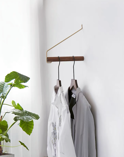 Brass | Wood Wall Mounted Modern Clothes Rack