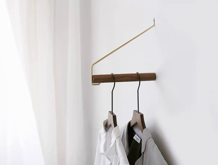 Brass/Wood Wall Mounted Modern Clothes Rack