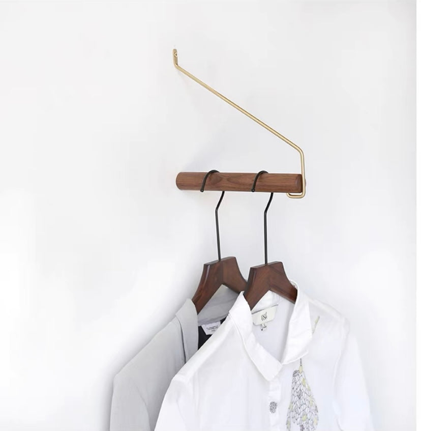 Brass | Wood Wall Mounted Modern Clothes Rack