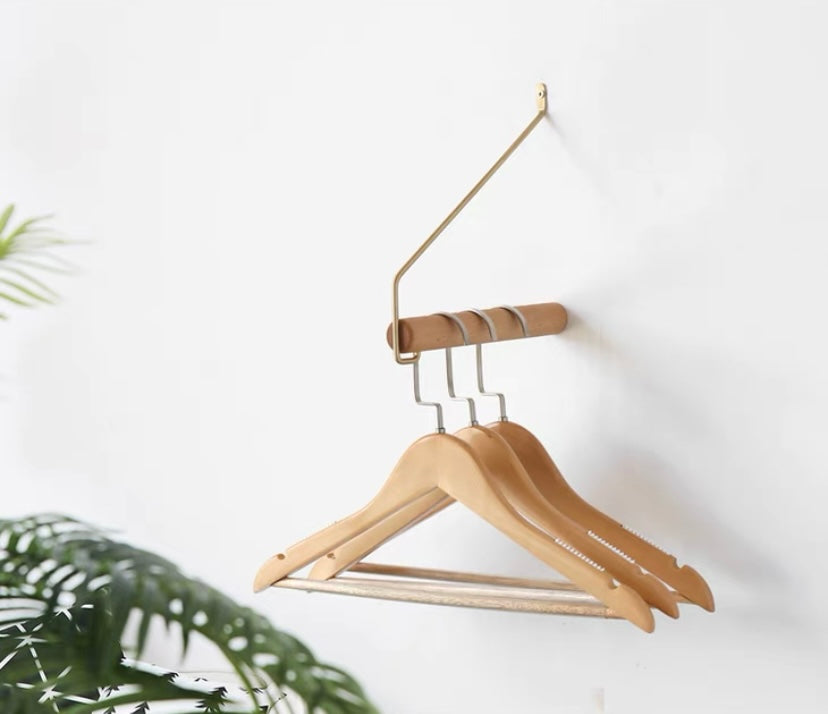 Brass | Wood Wall Mounted Modern Clothes Rack