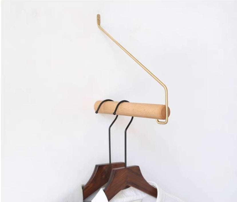 Brass/Wood Wall Mounted Modern Clothes Rack