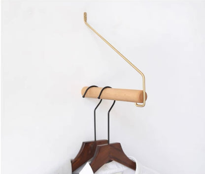 Brass | Wood Wall Mounted Modern Clothes Rack