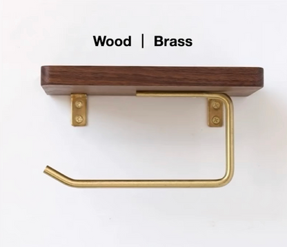 Wood & Brass Toilet Paper Holder w/ Shelf