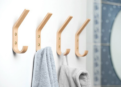 Natural Wood Coat Hooks | Rubber Wood/Walnut | Upper & Lower Hook | Wall Storage