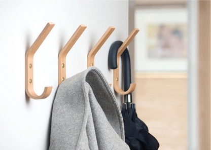 Natural Wood Coat Hooks | Rubber Wood/Walnut | Upper & Lower Hook | Wall Storage