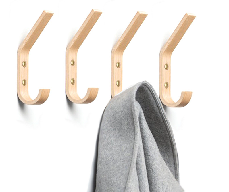 Natural Wood Coat Hooks | Rubber Wood/Walnut | Upper & Lower Hook | Wall Storage