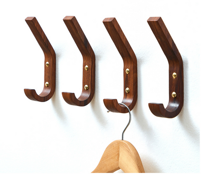 Natural Wood Coat Hooks | Rubber Wood/Walnut | Upper & Lower Hook | Wall Storage