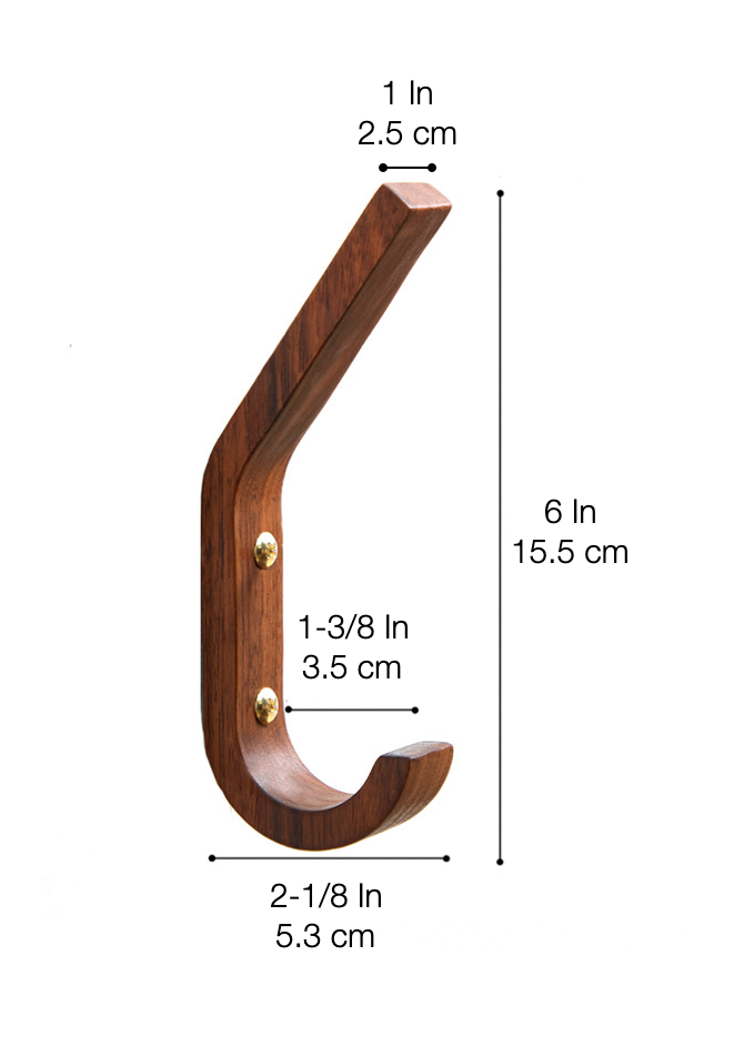 Natural Wood Coat Hooks | Rubber Wood/Walnut | Upper & Lower Hook | Wall Storage