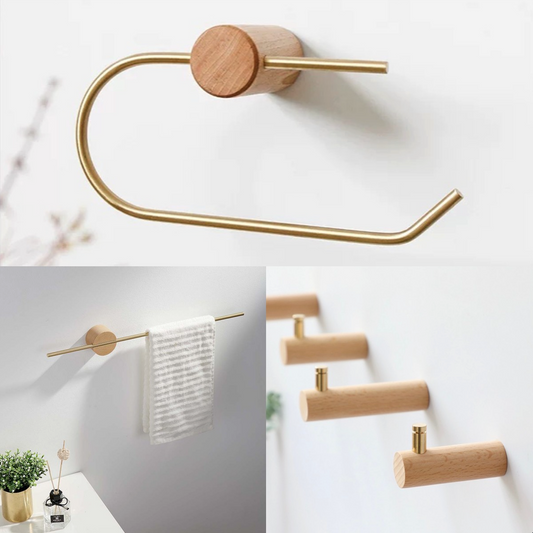 Wood Brass Bathroom Hardware Set