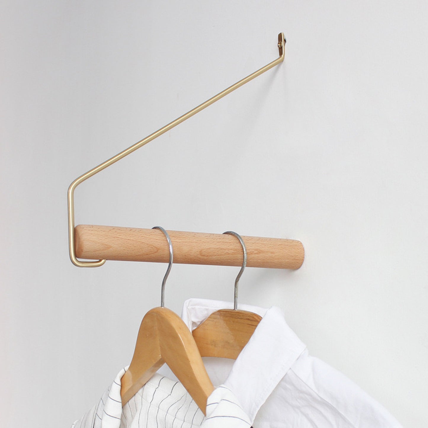 Brass/Wood Wall Mounted Modern Clothes Rack