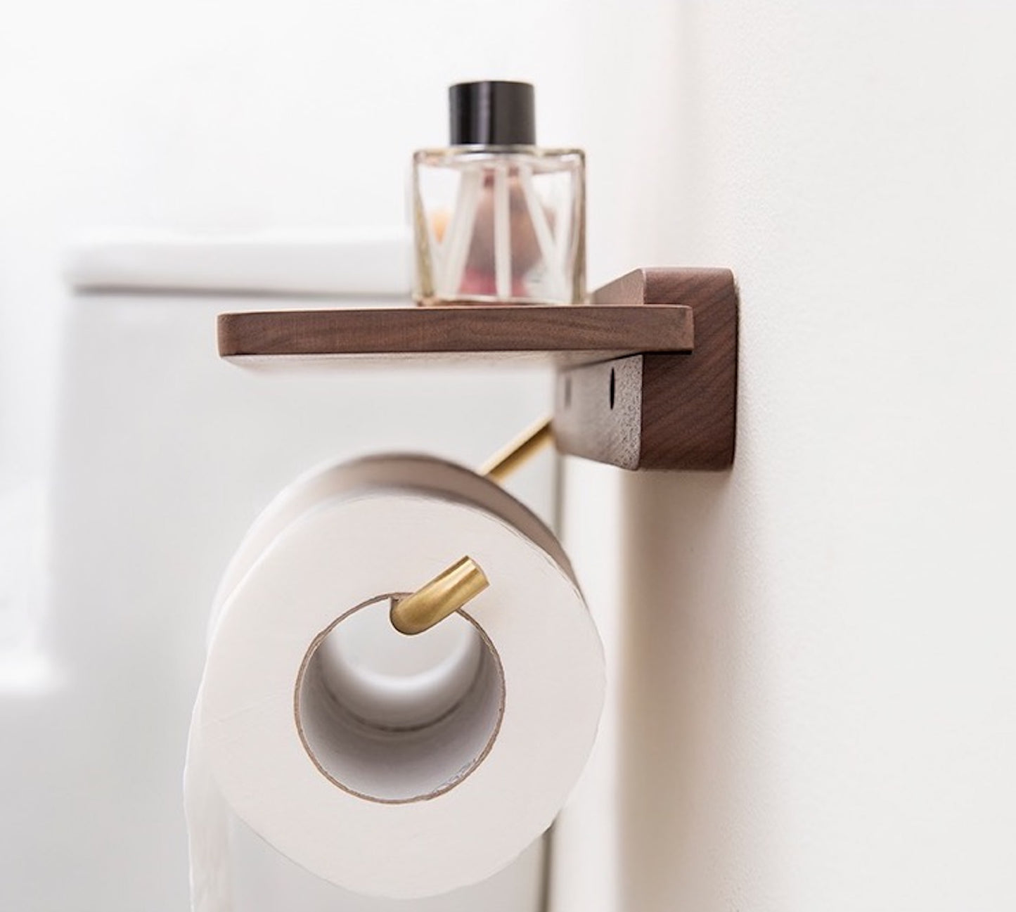 Walnut/Gold Finish Stainless Steel Toilet Paper Holder w/ Shelf