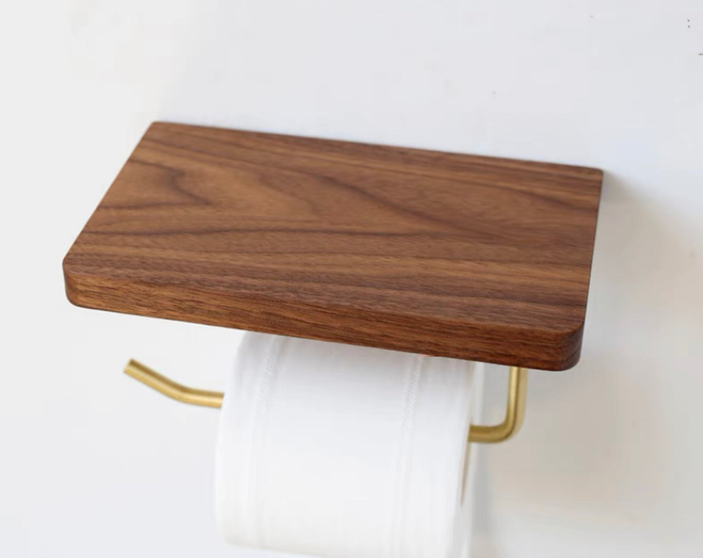 Wood & Brass Toilet Paper Holder w/ Shelf