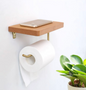 Wood & Brass Toilet Paper Holder w/ Shelf