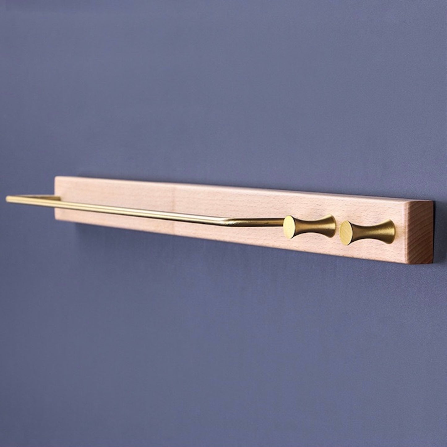 Walnut/Beech Brass Towel Holder w/ Wall Hooks