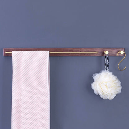 Walnut/Beech Brass Towel Holder w/ Wall Hooks