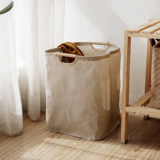 Foldable Cotton Hemp Laundry Bag with Wooden Handle