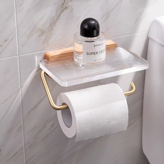 Beech Toilet Paper Holder w/ Acrylic Shelf